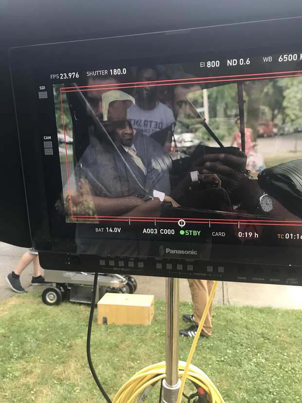 Behind the scenes: the shot on the monitor: ossian at the wheel.