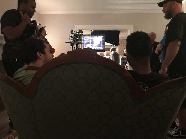 Behind the scenes: behind the camera in the front room.