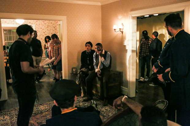 Behind the scenes: waiting between takes.