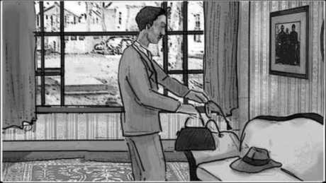 Storyboard, p.14: gladys in the front room.