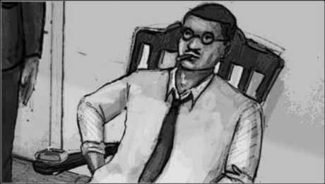 Storyboard, p.23: he does not get up.