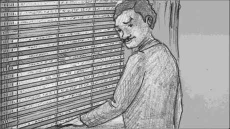 Storyboard, p.38: watching the street through the blinds.