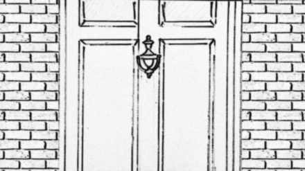 Storyboard shot 2B: the front door.