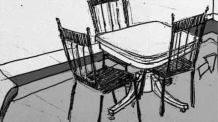 Storyboard shot 3A.2: a card table for a dining room.