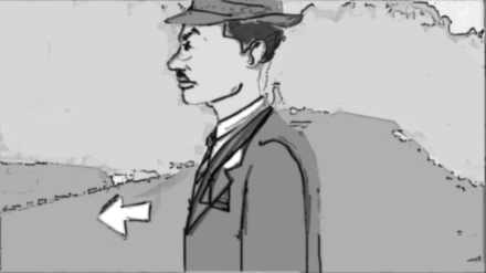 Storyboard shot 4C: he takes the street in.