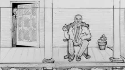 Storyboard shot 6C.1: ossian in the doorway.