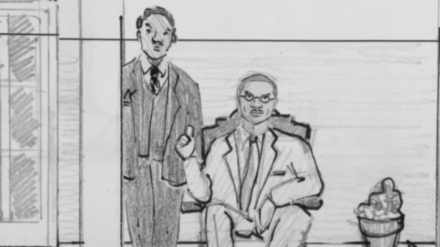 Storyboard shot 6F: brothers, not agreeing.