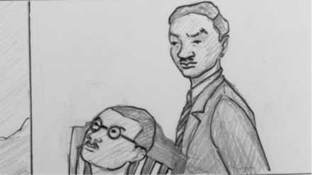 Storyboard shot 6J: ossian stands over him.